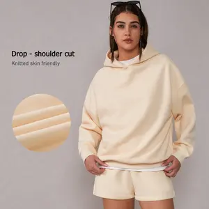 TimeOFF Women's 2-Piece Activewear Set with Soft - Fabric Hooded Sweatshirt & Shorts – Cozy, Functional for Workouts, Casual & Lounge Styles stylish Lightweight Athletic Outfits Sportswear All Seasons