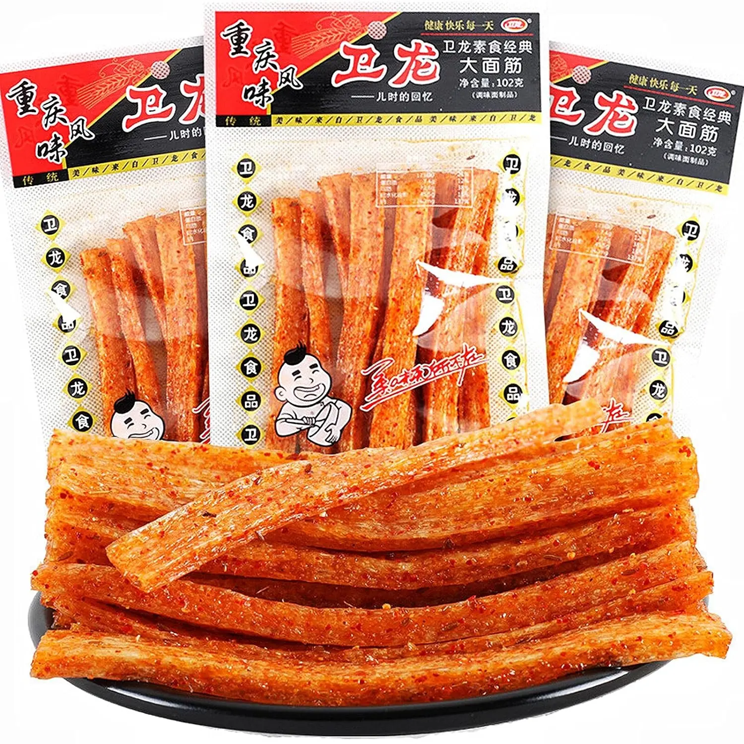 NERSQELX Spicy Strips - Spicy Gluten Latiao, Chinese Special Casual Snack Food, 102g (Pack of 3)