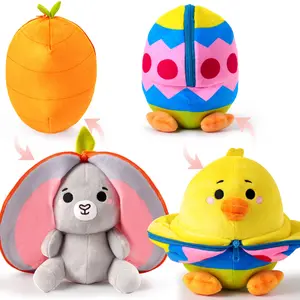 JOYIN 2 PCS Easter Stuffed Animal Plush Hiding Bunny Chick, Floppy Rabbit Ear Chick Wing Plushie with Zipper, Hide Carrot Egg Pillow, Reversible Easter Stuffed Animals, Soft Plush Toy Gifts for Kids