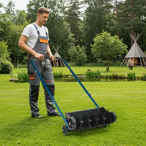 Karlhome Lawn Aerator, 19-Inch Heavy Duty Push Spike Aerator with 4 Wheels, Easy-to-Assemble, 45'' Push Rolling Aerator for Lawm, Yard and Garden