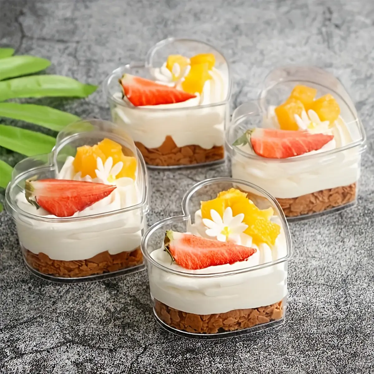 20/50pc heart-shaped mini dessert cup with lid, 5-ounce transparent plastic mousse dessert yogurt cup, reusable, Baking Accessories, Baking Supplies, suitable for weddings, Valentine's Day and other occasions