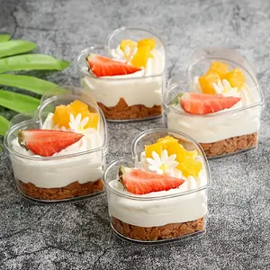 20/50pc heart-shaped mini dessert cup with lid, 5-ounce transparent plastic mousse dessert yogurt cup, reusable, suitable for weddings, Valentine's Day, Christmas parties, restaurant baking and other occasions, Plastic Clear Cups