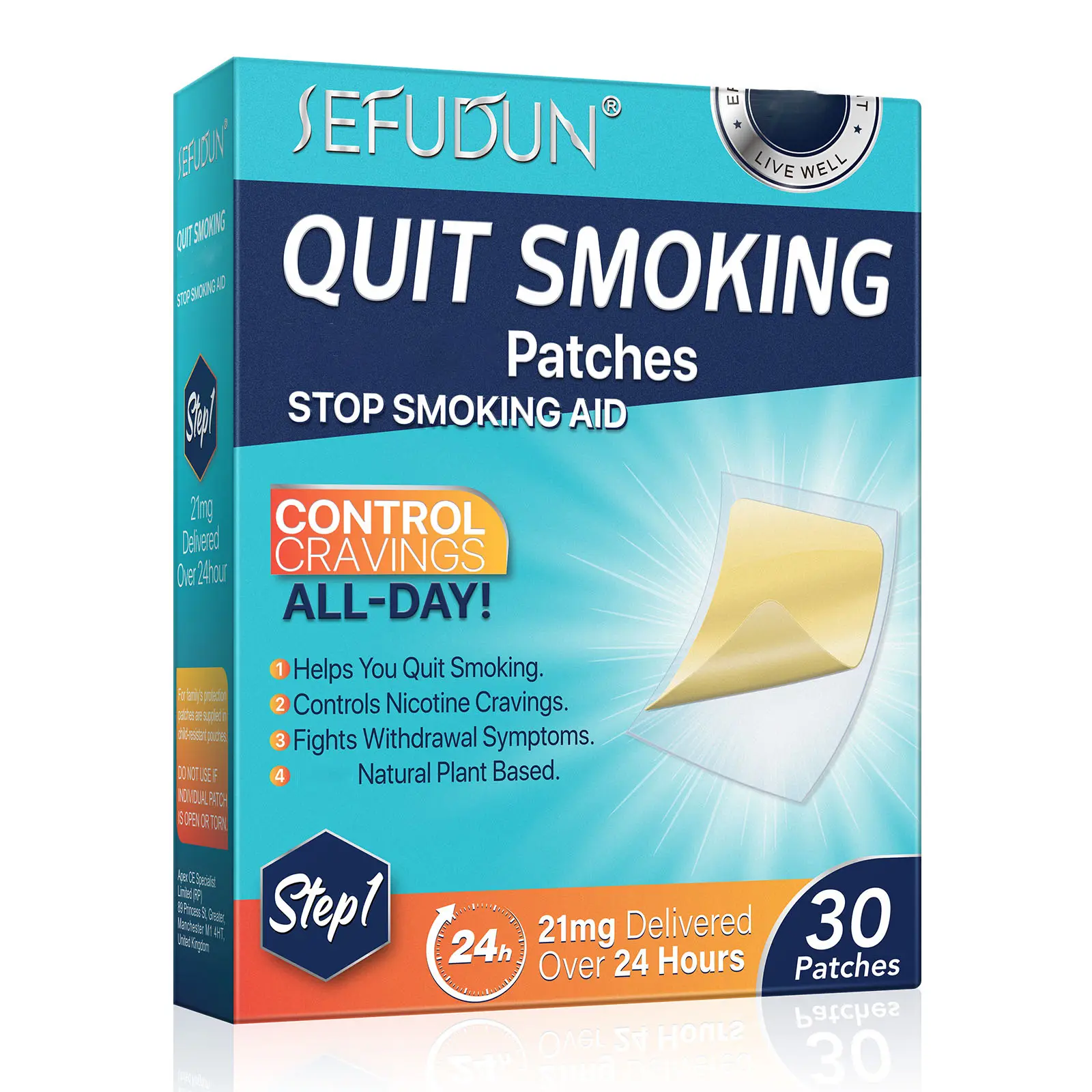 Sefudun Quit Smoking Patches (21mg, 30 Pieces) - Quit Smoking Aids Step 1, Natural Plant-Based, Craving Control, Discreet Effective Easy-Use Stickers for Personal Care, Quit Smoking Patches Step 1 summerwins