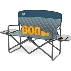 Double Camping Chair Portable Loveseat, Heavy Duty Folding Camp Couch 2 Person Director Chairs with Cup Holder for Outdoor Lawn Tailgates Picnic Sports Soccer Games Supports 600 lbs