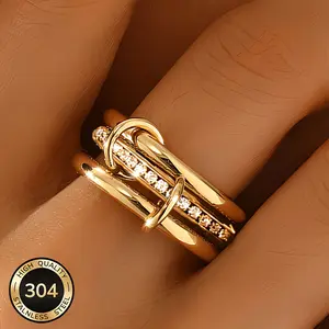 18K Gold Plated 304 Stainless Steel Luxury Women Ring, Delicate Buckle Stackable Band, Fade-Resistant, Hypoallergenic & Waterproof, Daily Wear Jewelry, Perfect Gift for Birthday, Mother's Day and Valentine's Day