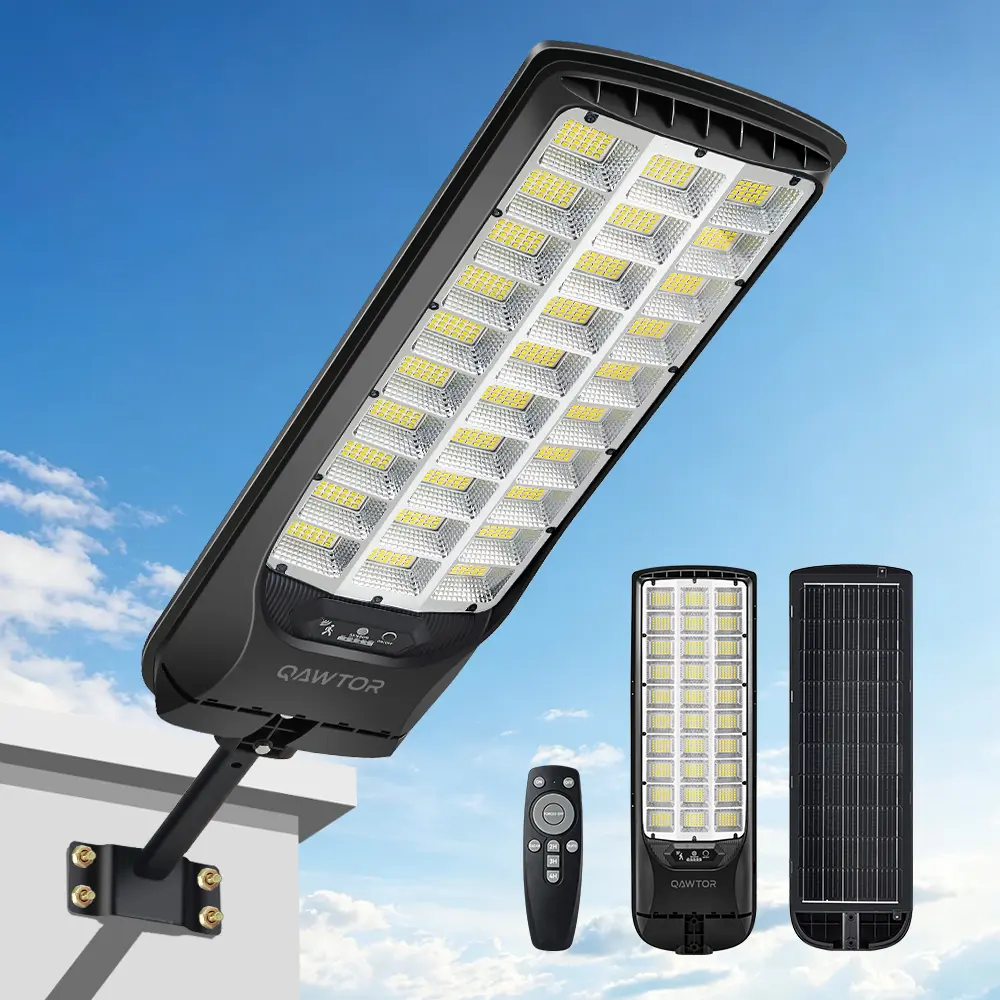 QAWTOR 900 LED 420000 Lumens Solar Street Light Outdoor – IP65 Waterproof Motion Sensor Flood Light with Remote, 120° Wide-Angle No-Wiring Security Lighting for Driveway, Yard, Garden & Fence
