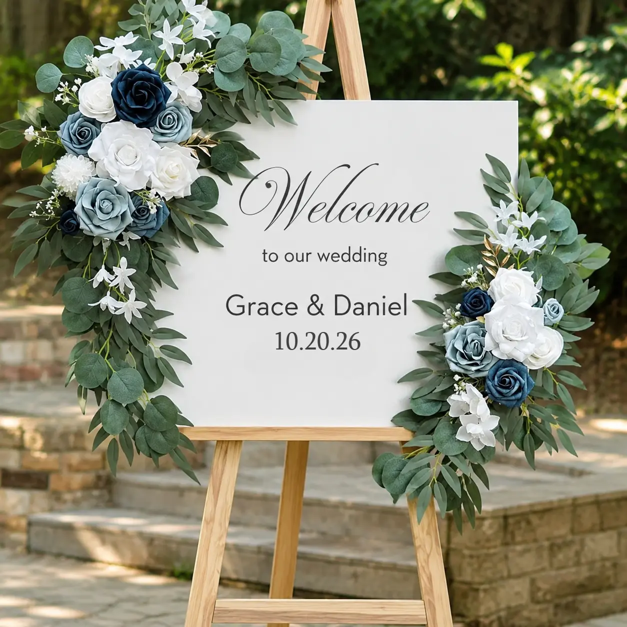 Littleox 2 Pack Dusty Blue Artificial Wedding Arch Flowers with Eucalyptus Leaves, Faux Rose Floral Garland, Boho Floral Decor for Wedding Backdrop, Bridal Shower & Home Party Decor