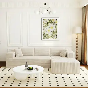 FUFU&GAGA 105.9" Beige Modern High Density Cloud Couch Modular L-Shaped Sofa with Chaise Lounge for Small Spaces Lamb Bouch Fabric Sectional Sofa Couch Floor Sofa for Living Room