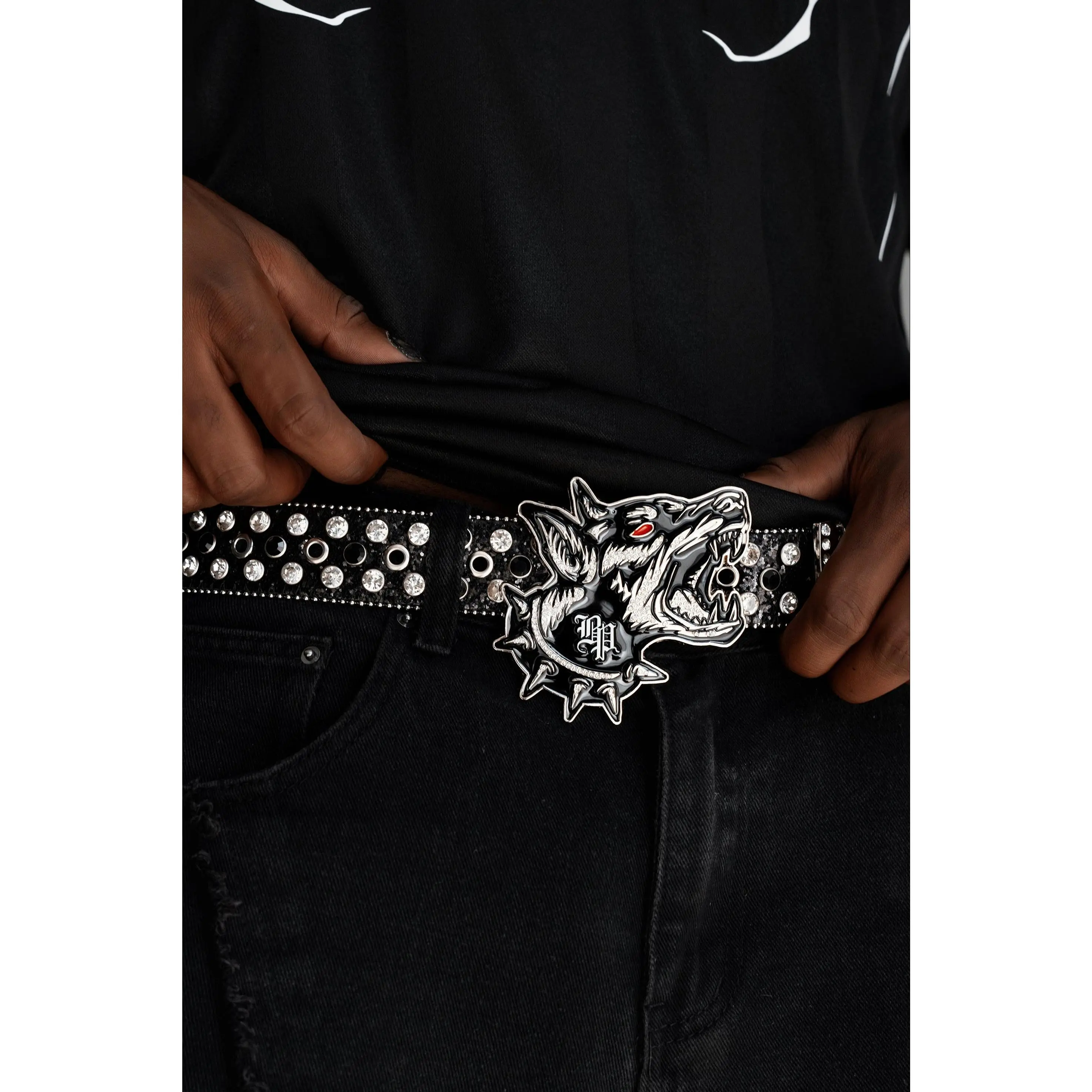 Big Bark Rhinestone Belt Black