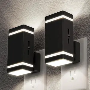Bright LED Night Light Plug in [2 Pack], Night Lights Plug into Wall with Dusk-to- Sensor, 0-100lm Dimmable Nightlights with Light Sensor for Adults, Hallway, Bedroom, Stairway