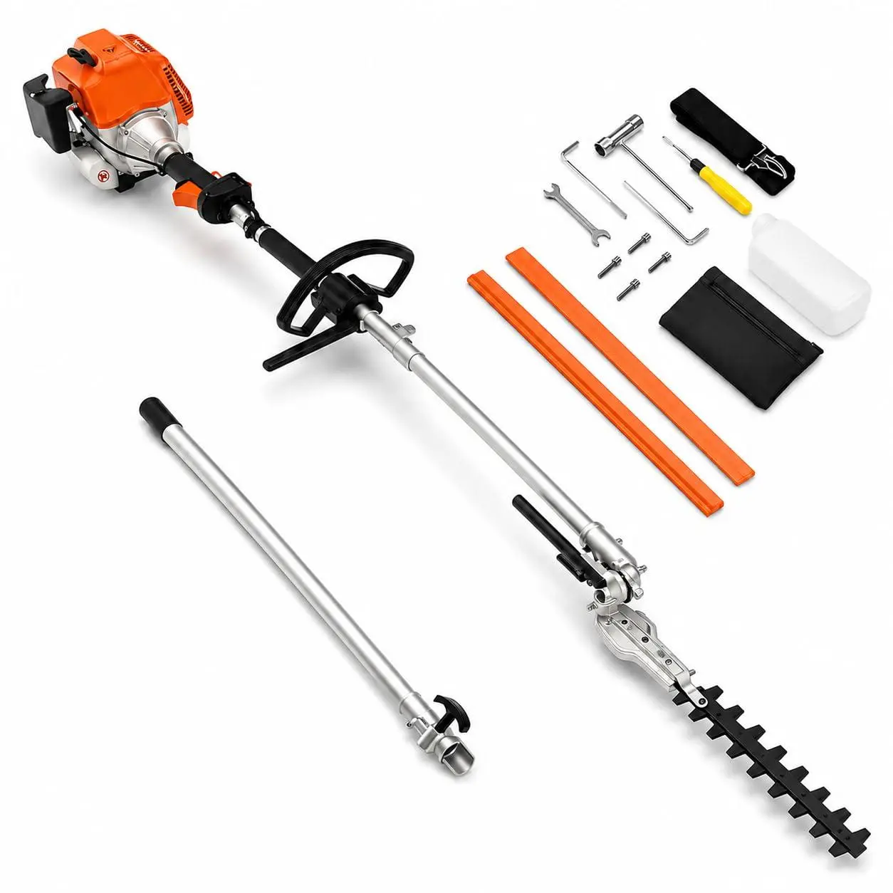 GAOMON 43CC Gas Powered Hedge Trimmer, 2-Cycle Long Reach Tool with Pole Saw, String Trimmer and Brush Cutter Attachments, EPA Compliant Lawn Care Equipment for Yard Maintenance
