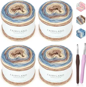 Fairyland Yarn for Crocheting Knitting-Gradient Yarn Cake -4 Pack of 100g/3.52 oz-60% Cotton 30%  10% - for Scarves, Shawls, Blankets and Garments That Stand Out with Style(A)