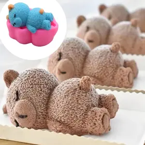 Sleeping Bear Silicone Mold, DIY Candle Soap Making Tool, 3D Cartoon Bear Shape, Handmade Craft Mould, Flexible & Reusable, Wax Melts