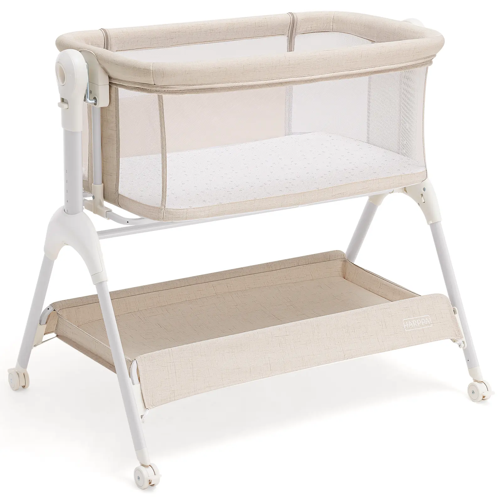 HARPPA 3-in-1 Rocking Baby Bassinet & Bedside Sleeper, Height Adjustable Crib, Baby Bassinet with Wheels & Storage Basket, Sleeping Cot, Baby Essentials