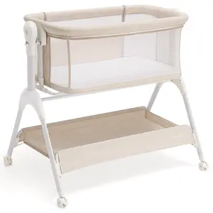 HARPPA 3-in-1 Rocking Baby Bassinet & Bedside Sleeper, Height Adjustable Crib, Baby Bassinet with Wheels & Storage Basket, Sleeping Cot, Baby Essentials