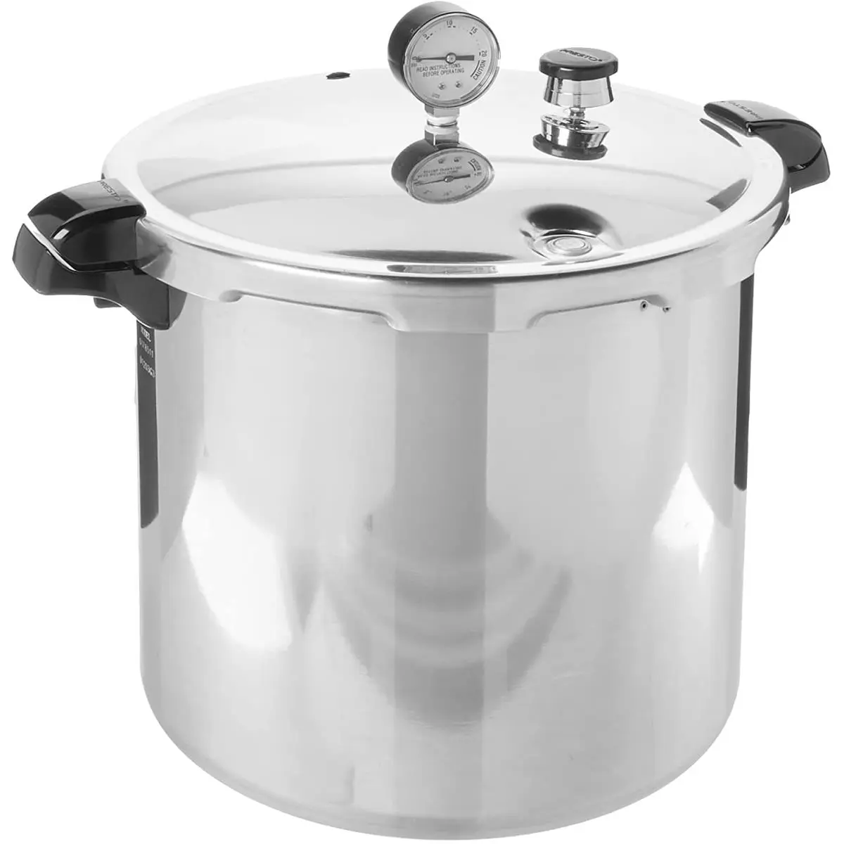 PRESTO Pressure Cooker - 23 qt. Induction-Safe Stainless Steel & Aluminium Cookware with Cover, 12.49 lbs, 13.5 x 17.5 x 15.5 inches, Silver, for Home Cooking & Canning Poultry, Deluxe Pressure Gauge