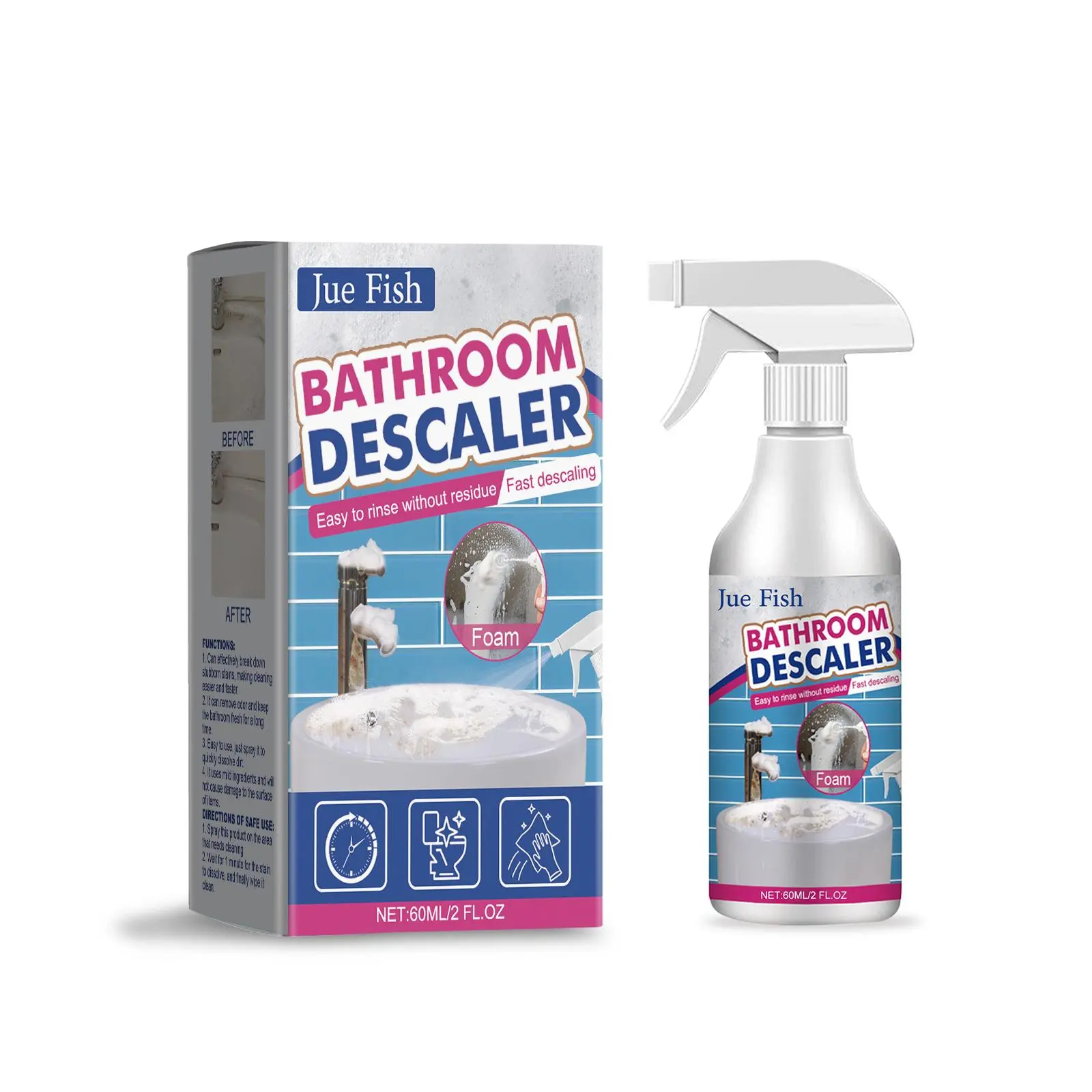 Jue-Fish Bathroom Cleaner Luxury Formula for Sink Stainless Steel Shower Glass and Bathtub Effectively Removes Scale and Stubborn Dirt