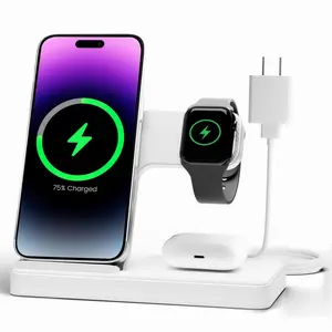 Newmine 3-in-1 Magnetic Wireless Charger 15W Fast Charging for iPhone Watch AirPods Universal Compatibility Modern Compact Design