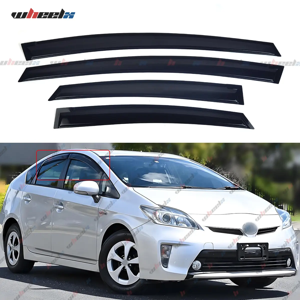 2010-2015 Toyota Prius - Side Window Visors, 4PCS Tape-On Auto Parts Accessories , AceRide Rain Guards Sun Shields Car Exterior Accessories