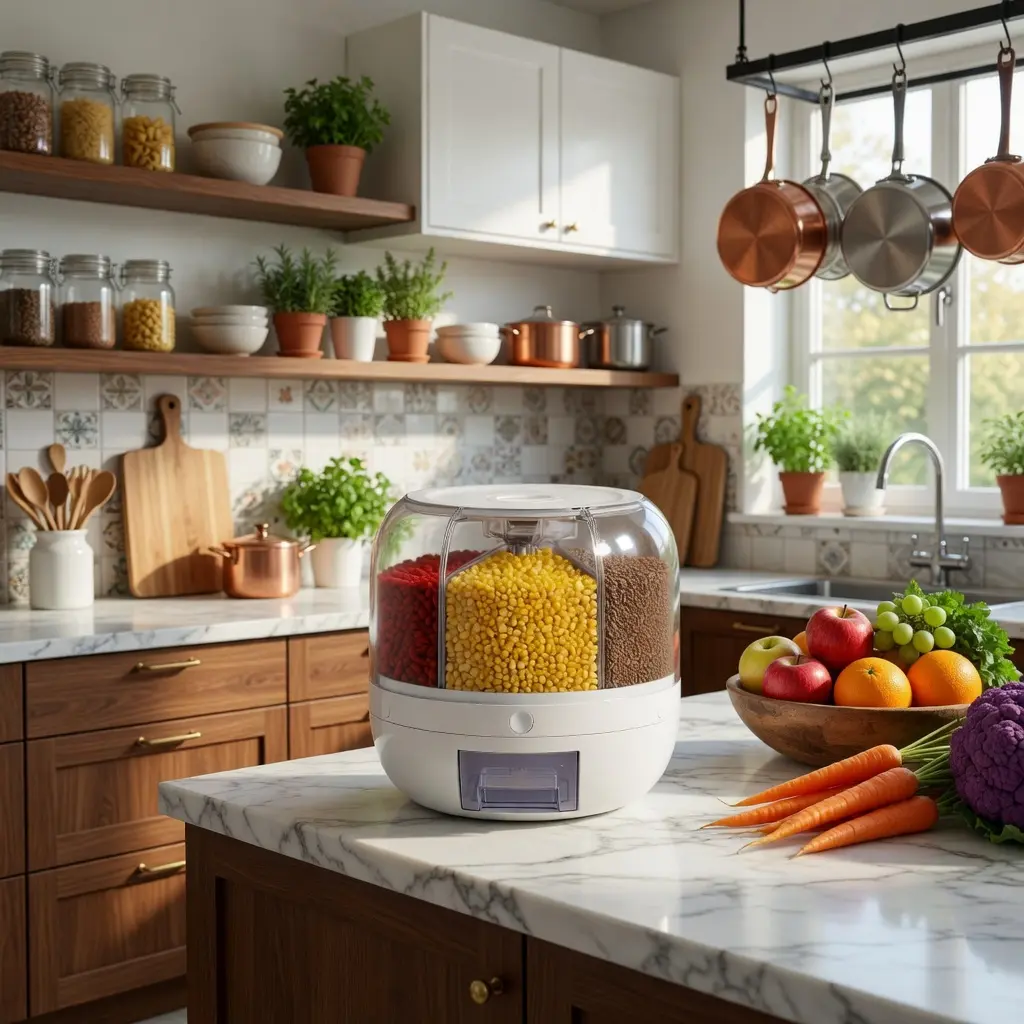 Multi-grid large-capacity food storage container, moisture-proof insect-proof sealed storage box, perfect for rice, grains, cereal, flour, dog food and pet food, practical sealed rice bucket, essential kitchen household storage supplies