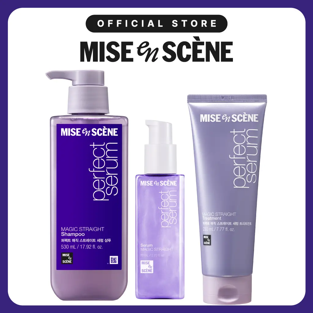 Perfect Magic Anti-frizz Shampoo, Treatment, Serum | Mise En Scène | Anti-Frizz Korean Hair care Routine, Straight & Glossy Hair