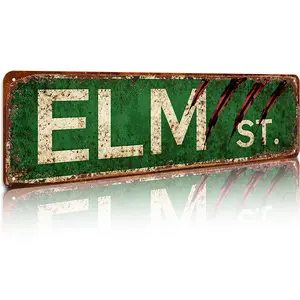 Vintage Metal Aluminum Horror Movie Decor - Elm Street Sign, 4x16 inch - Bathroom & Bedroom Decor for Men's Man Cave Decorative Plaque Wall