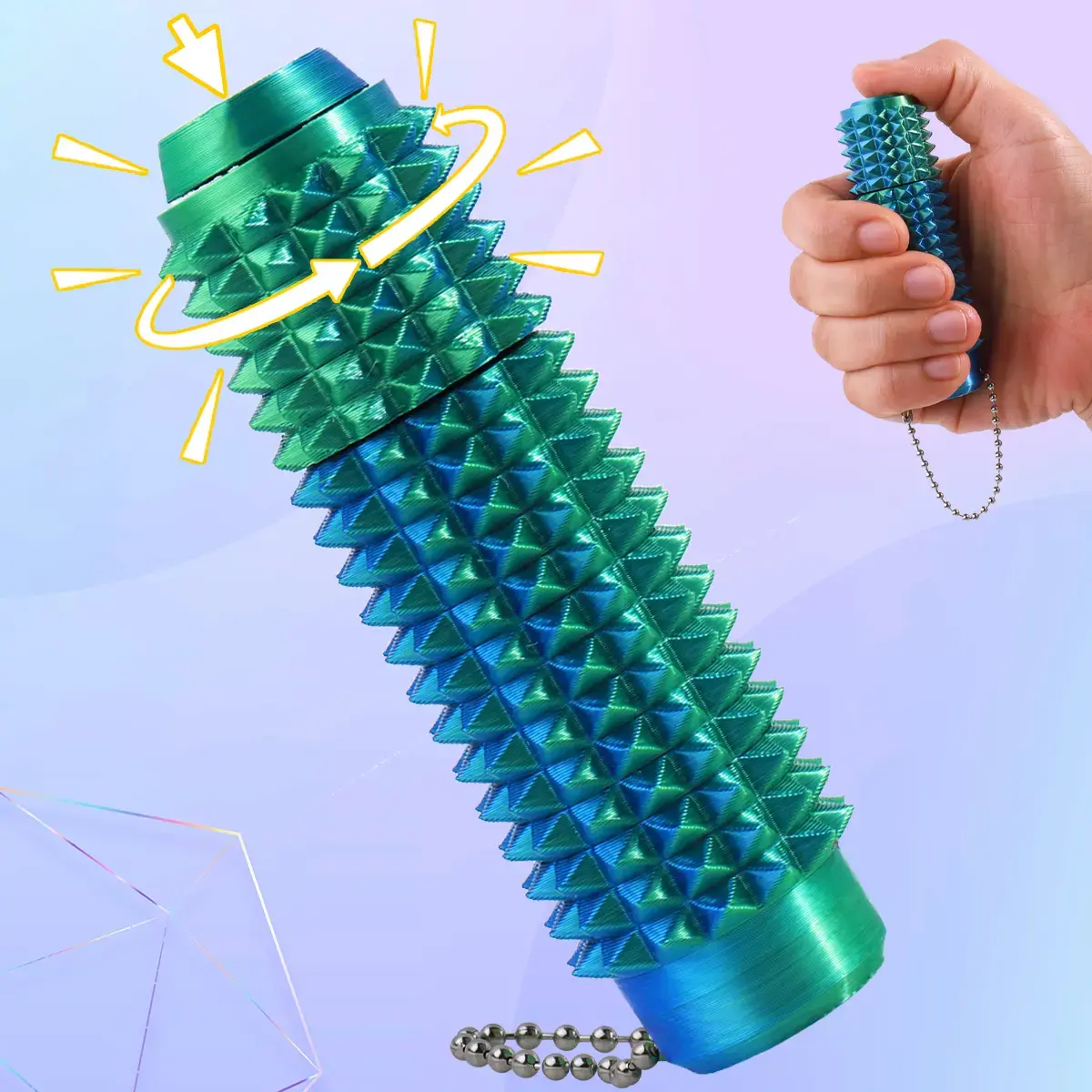 Press and Rotate Fidget Toy for Adults, 3D Printed Portable Spiky Sensory Keychain for Anxiety Relief, Pocket Stress Relief Tool for Focus and Calming littlest statues Silicone Rubber fidgets