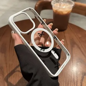 Magnetic Transparent Phone Case with Black Bowknot Pattern, Suitable for iPhone 17 Air/16 Plus/15 Pro Max/14 Pro/13/12/11/XS Max/X Phone Case, Ideal Gift for Family, Friends, Lovers, Girlfriends, Best Choice for Holiday Gifts MKLCXK02