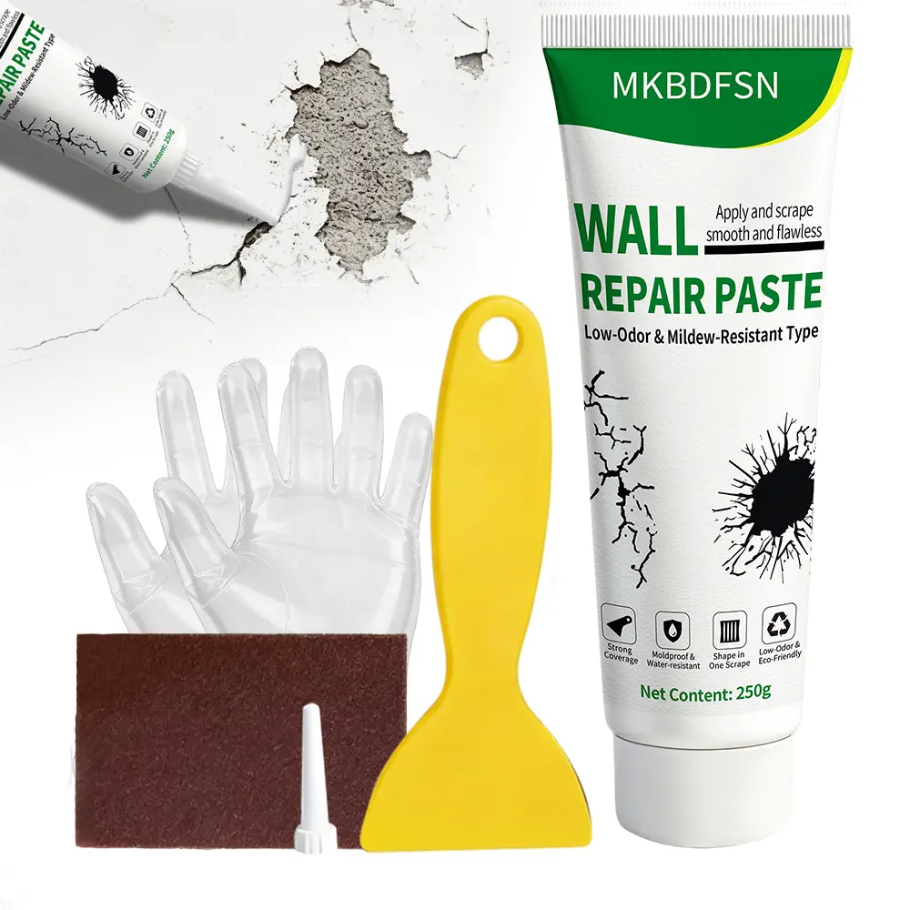 MKBDFSN 250g Wall Repair Paste Kit with Scraper, Latex Caulk Filler, 1-Step Mess-Free Fix for Mildew, Peeling Paint, Rental-Friendly Solution for Renters
