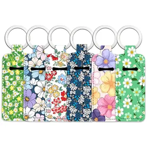 6 pcs flowers Pattern Lipstick Storage Bag Set for Women - Portable Outdoor Lipstick Pendant Keychain Accessory - Portable, Elastic, and Compact Design, Suitable for Both Men and Women - Perfect for Home and Travel