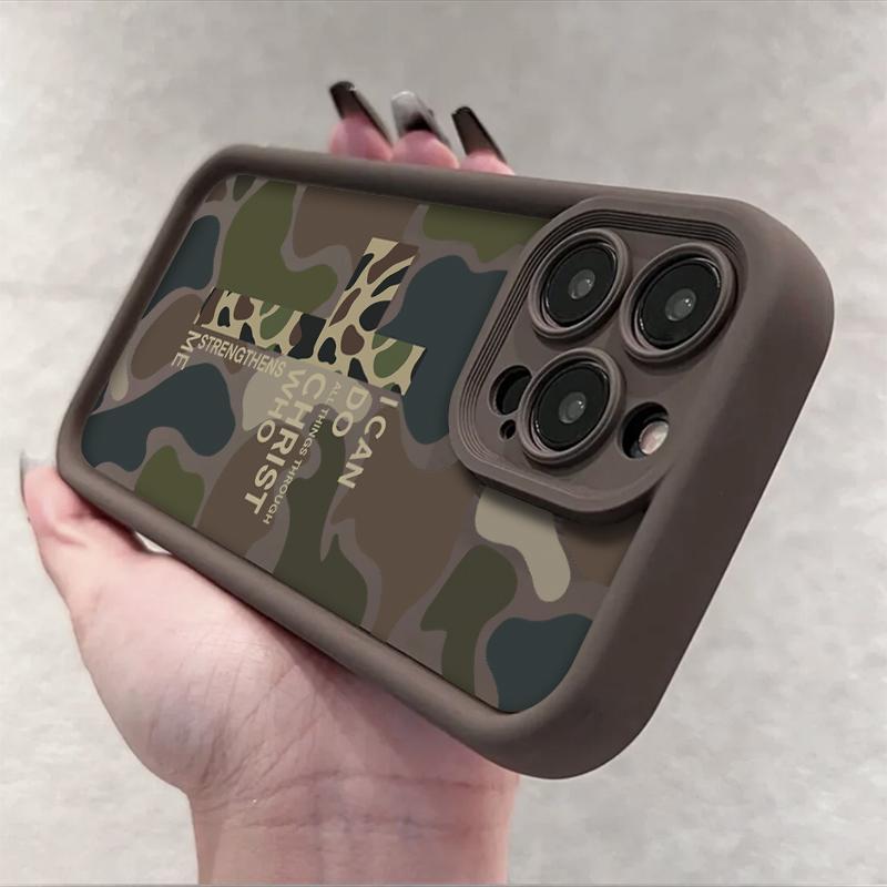 Camouflage Pattern With Cross Phone Case Iconic Christian Faith Artwork Featuring A Thickened Soft Tpu Back And Raised Camera Step Design Blending Cloud-Like Comfort With Reliable Lens Protection For iPhone 17 16 15 14 13 12 11 X XS