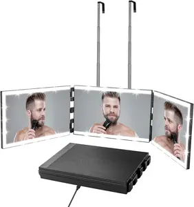 3 Way Trifold  for Self Hair Cutting, Rechargeable LED Barber  with Telescoping Hooks Dimmable Touch Screen Vanity Mirror Suction Cup Air Pressure Toilet Plunger High Dual Shower Head Set Instant Hot Water Heater Arched Anti-Fog Bathroom Square