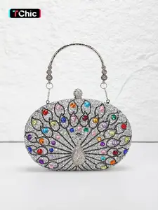 Peacock Rhinestone Ladies Evening Bag, Clutch Bag, Handheld Bag, Handbag with Tote Chain & Long Chain, Replaceable Shoulder Crossbody Bag for Wedding, Party, Prom, Elegant Rhinestone Bag, Stylish Bag, Elegant Bags