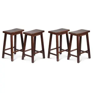 PJ Wood Classic Saddle Seat 24" Tall Kitchen Counter Stools, Walnut (Set of 4)