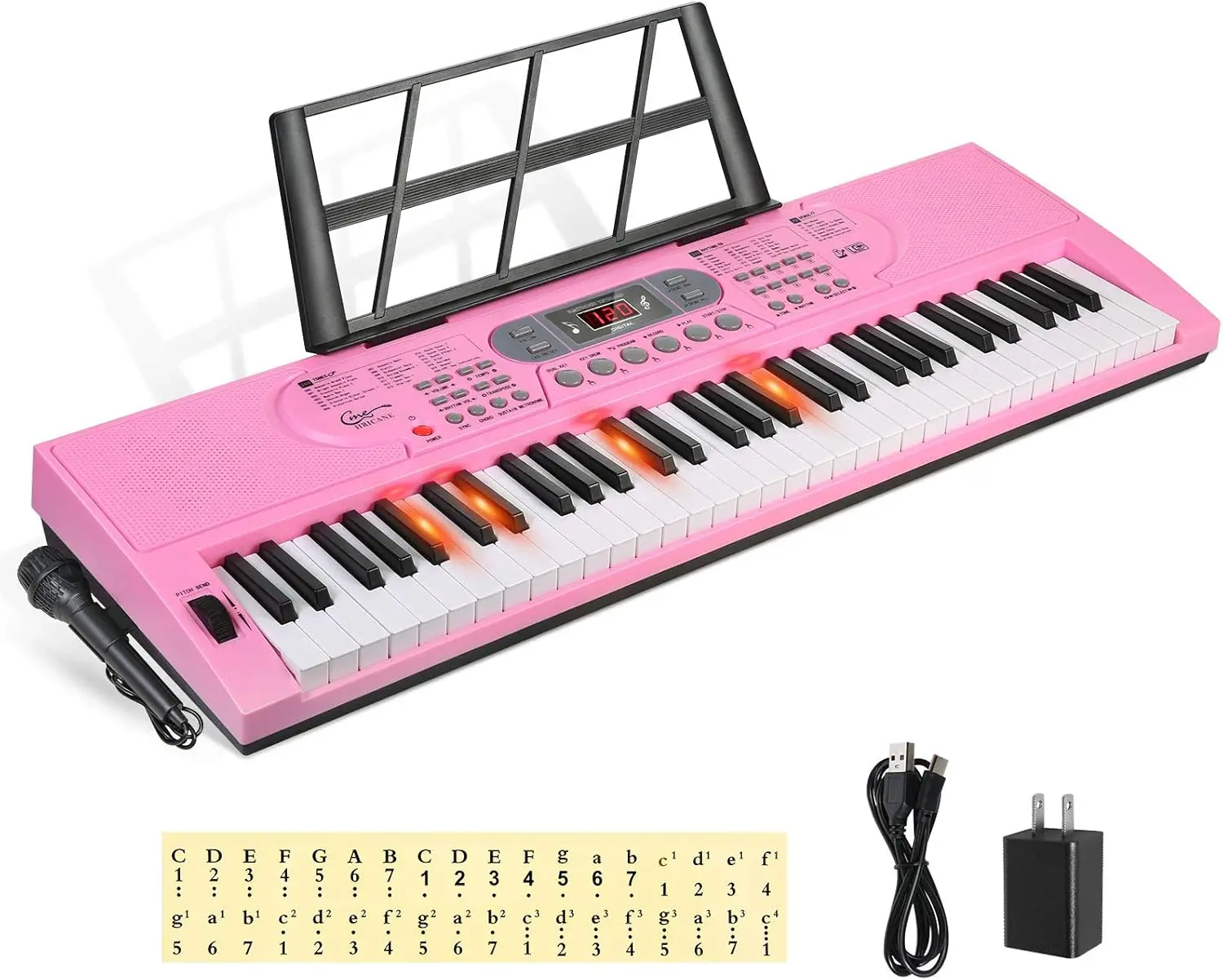 Keyboard Piano Lighted  for Beginner Adults Teens , 61 Key  Music Keyboard with Teaching Modes  by USB or  with LCD Display Microphone Headphone Jack