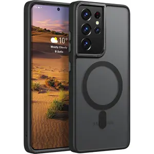 for  Galaxy S21 Ultra case , [Compatible with Magsafe] Protective Slim Fit  Feel Phone Cover for S21 Ultra 5G with Translucent Hard  & Soft Edge, Matte Black