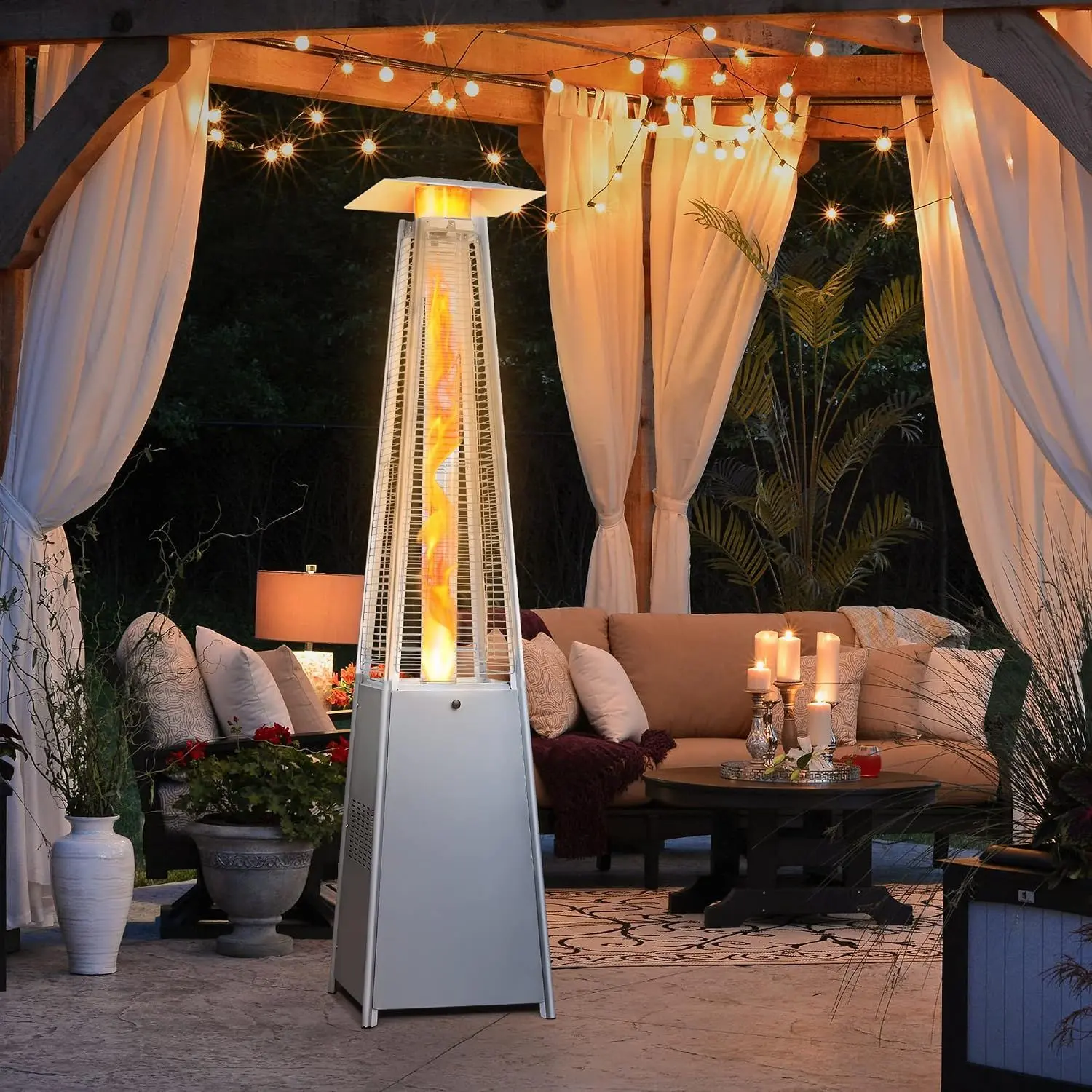 Patio Heater 48,000 BTU Outdoor Heaters for Patio Propane with Detachable Wheels, Protective Cover, Outdoor Terrace Garden Poolsid Commercial Residential