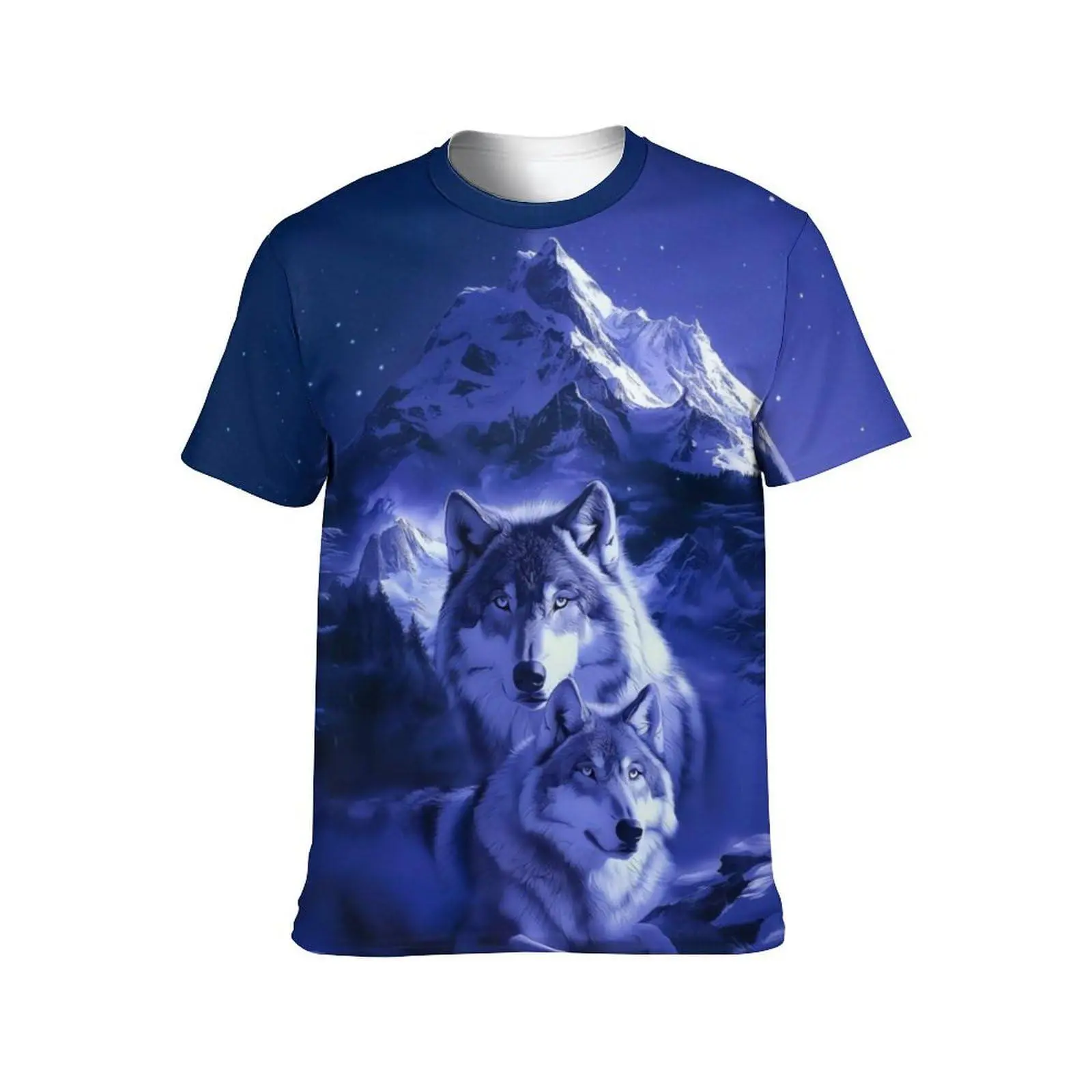 Unisex 3D Wolf Print T - Shirt Featuring Two Wolves, Snowy Mountain & Starry Night Scene | Casual Daily Outdoor Hiking Camping Top for Animal Enthusiasts