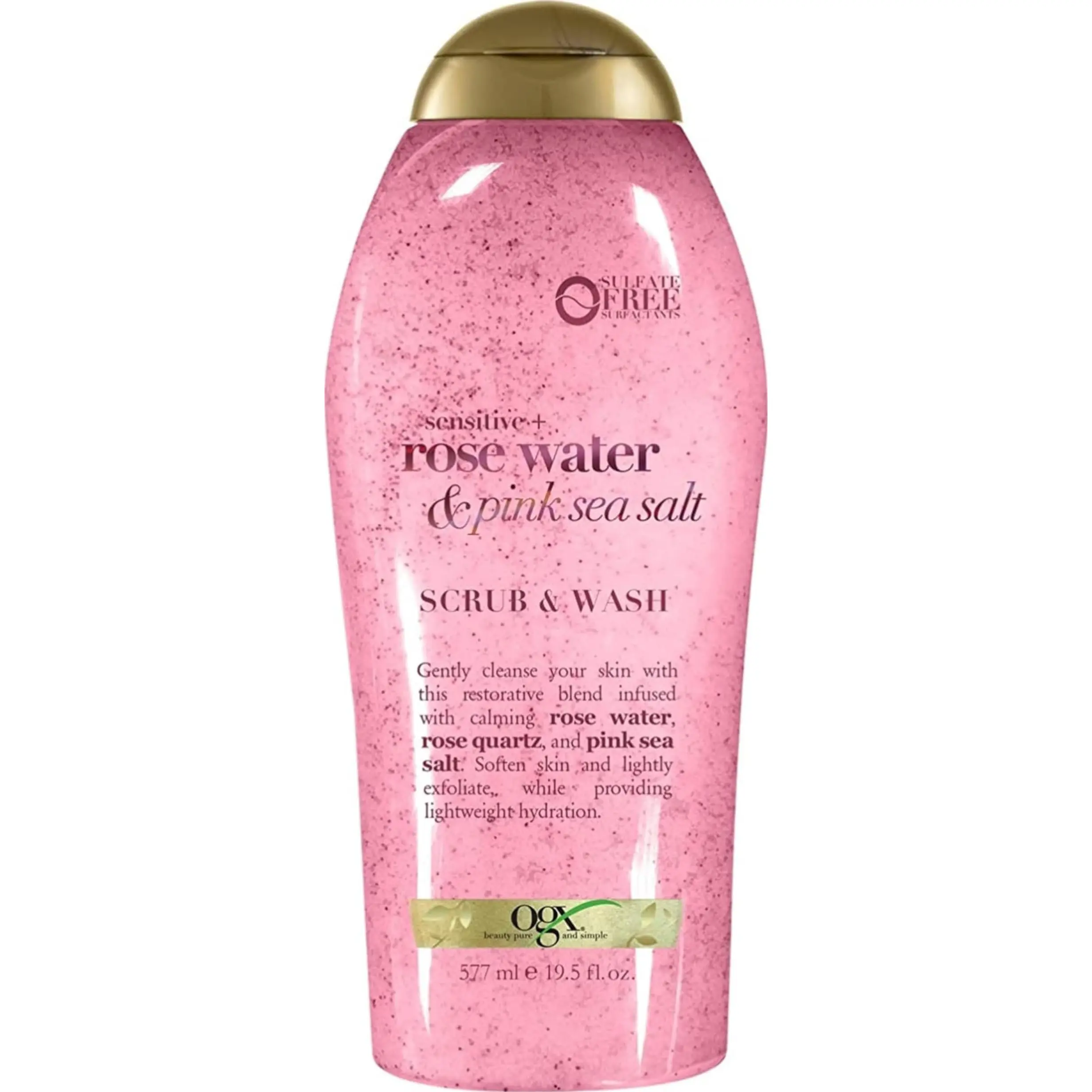 Rose Water & Pink Sea Salt Exfoliating Body Scrub | Gentle Daily Body Wash and Skin Softening Scrub for Sensitive Skin, 19.5 Fl Oz