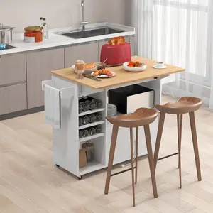 [Costway] Kitchen Island Cart w/ Power Outlet, Drawer & Cabinet,Kitchen Island for Laundry Room Dining Room