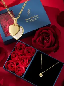 Women's Elegant Heart Design Pendant Necklace with Rose Gift Box, Exquisite Trendy Pendant Necklace, Chic Jewelry As Gift for Girlfriend & Mother