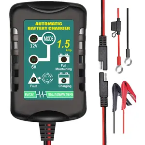Charger Automatic 6V 12V 1.5A, Trickle Charger Suitable for AGM Gel SLA VRLA Flood Lead-Acid , Starting  for Auto  , Dual  Output Detection and Repair