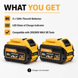 DEWALT DCB609 2-Pack 12Ah Flexvolt Lithium-Ion Battery, for 20V/60V MAX XR Tools, Replacement Battery with LED Indicator, Compatible with DEWALT DCB606 DCB612 Cordless Compatible Tools
