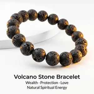 Natural Lava Stone Bracelet – 8mm Volcanic Rock Essential Oil Diffuser Bracelet, Grounding Energy Healing Crystals Stretch Cord, Aromatherapy Jewelry for Anxiety Relief, Meditation Yoga Beads, Unisex Gift for Him Her Birthday Anniversary