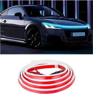 Car LED Hood Light Strip, 78" Waterproof Flexible DRL Daytime Running Sequential Turn Signal Light, Automotive Dynamic Scan Start-Up Effect Hood-Beam, Universal for SUV, Truck, RV (Ice Blue)