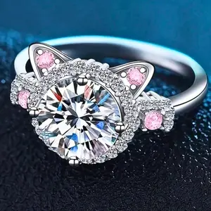 Promise Ring with Adorable Pink CZ Cat Head Design for Women, Trendy Fashion Ring for Daily Wear, Parties, Gatherings, Perfect Valentine's Day Gift