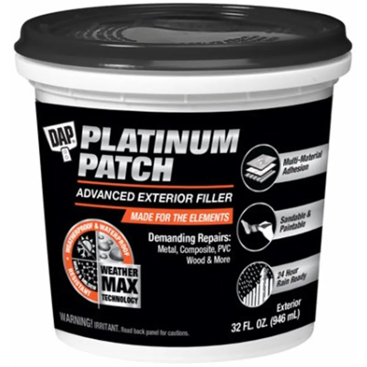Dap Platinum Patch Advanced Exterior Filler - 32 oz Adhesive for Exterior Repairs on Fiber Cement, Concrete, Drywall, Composite Surfaces