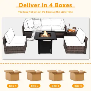 COSTWAY - 7 Pieces Patio Furniture Set with 28 Inches 50000 BTU Propane Gas Fire Pit Table-Red
