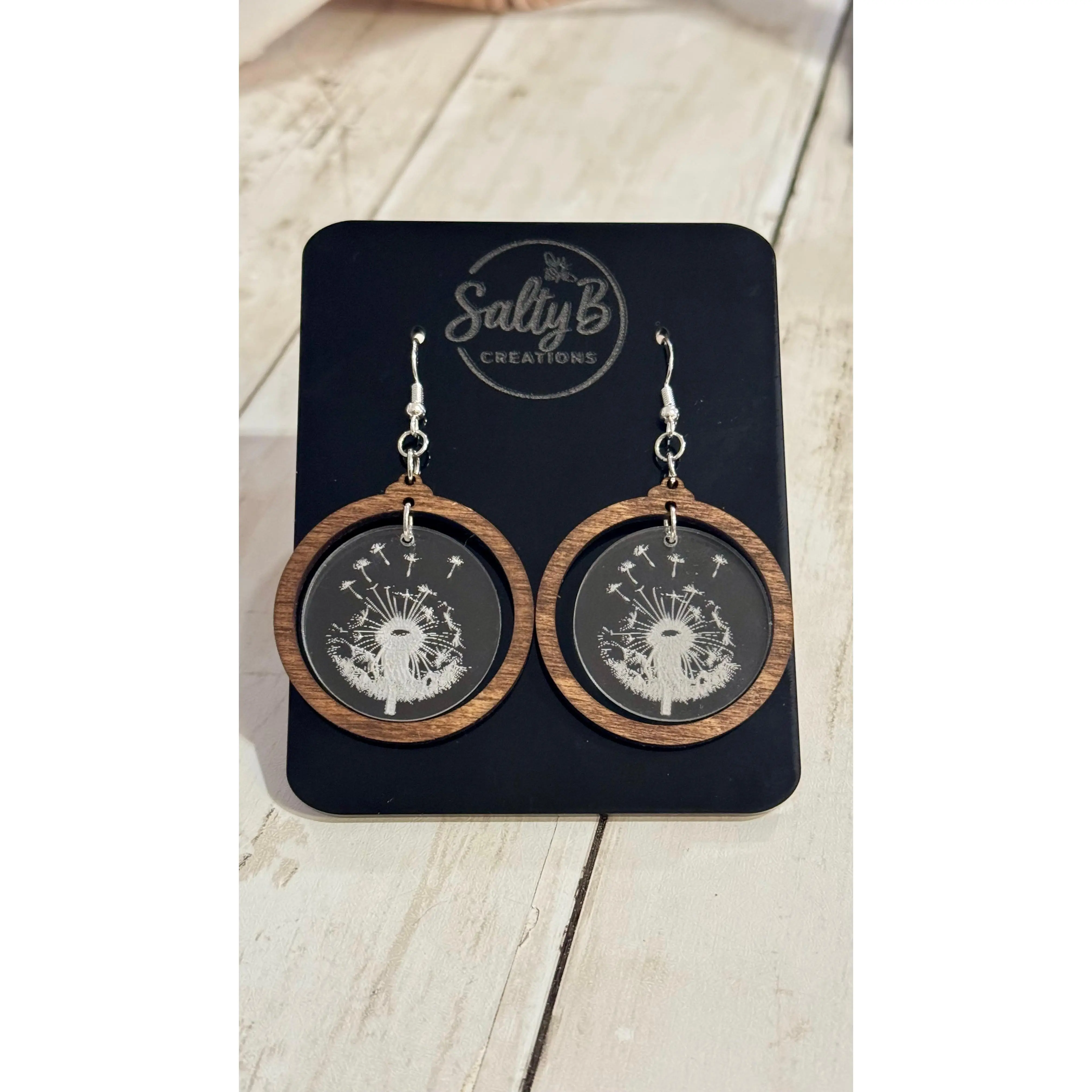 Dandelion Wish Earrings – Laser Engraved Acrylic with Wooden Frame