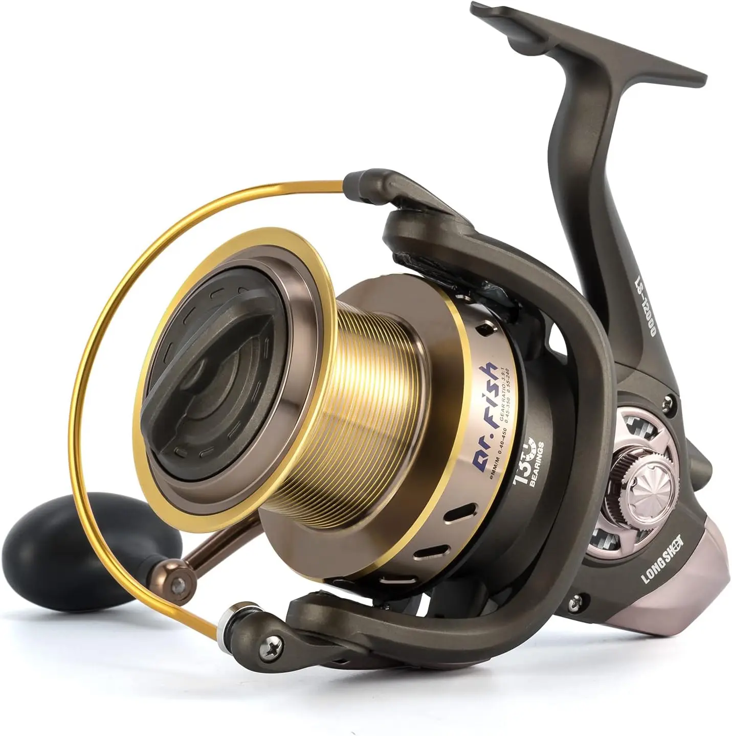 Long Shot Spinning Reel, 10000/12000 Saltwater Surf Fishing Reel, 13+1 BBS, 48LB Max Drag, Ultra High Capacity, Heavy Duty Long Cast Offshore Trolling Surf Casting